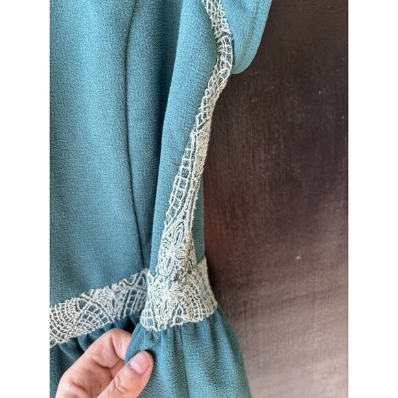 Green Pins and Needles Anthropologie Fit Flare Lace Trim Dress Cottagecore 10 - Picture 5 of 13